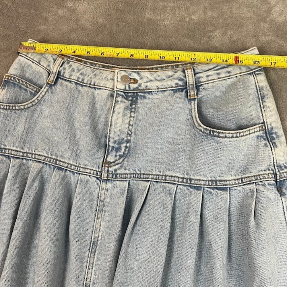 Pilcro Anthropologie Basque Waist Denim Midi Skirt Womens 12 Pleated Boho - Picture 8 of 9